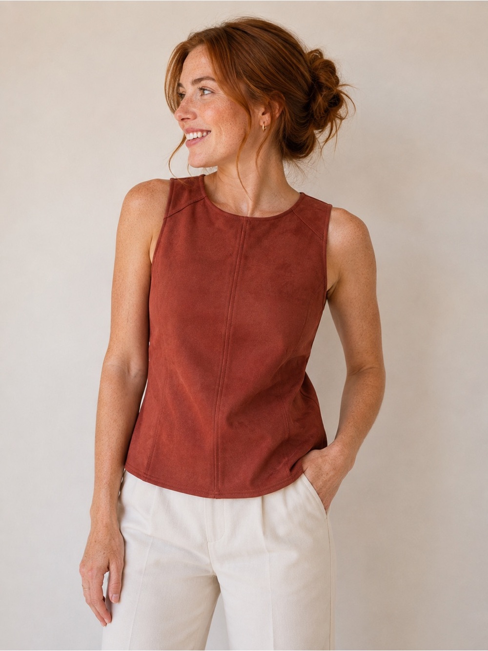 Ann Taylor Rust Sleeveless Suede-Look Tank